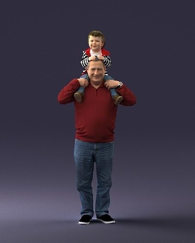 000198 Grandfather with Grandson on Shoulders 1023 3dp 3D print model