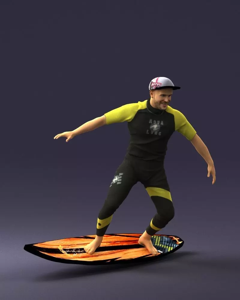 000627 Surfer Figure on Board STL 3D Scan 3D print model