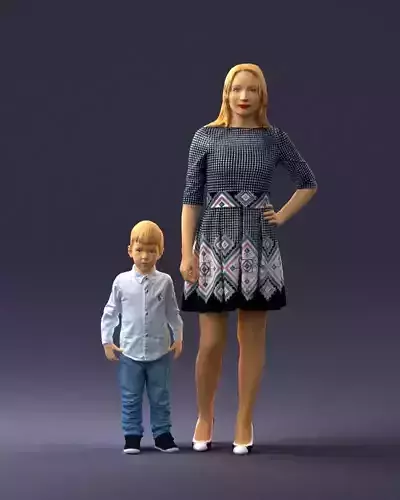 000388 Realistic 3D Scanned Family Set Woman and Child 3dp