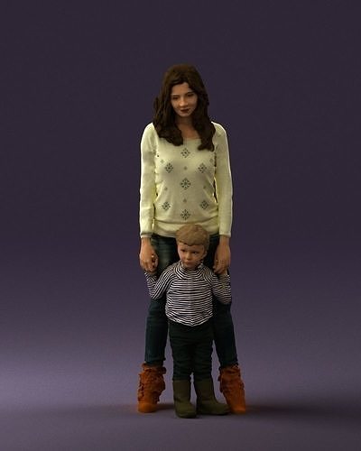 Woman with kid in winter style 0586 3D Print Ready 3D print model