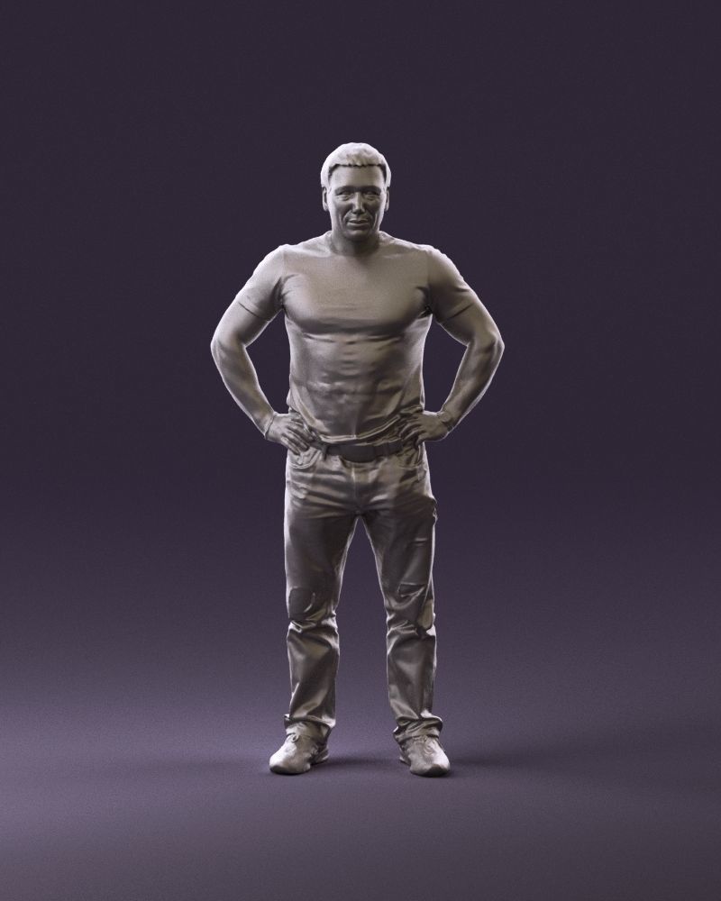 Strong man in black shirt jeans 0957 3D Print Ready 3D print model_1