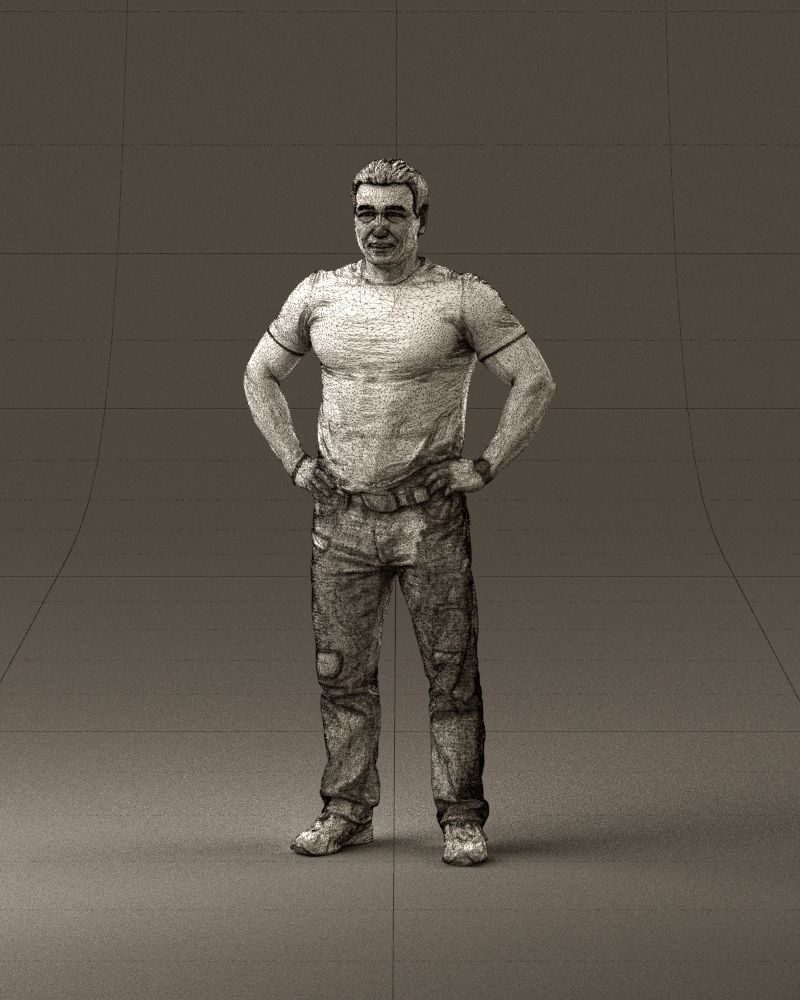 Strong man in black shirt jeans 0957 3D Print Ready 3D print model_35