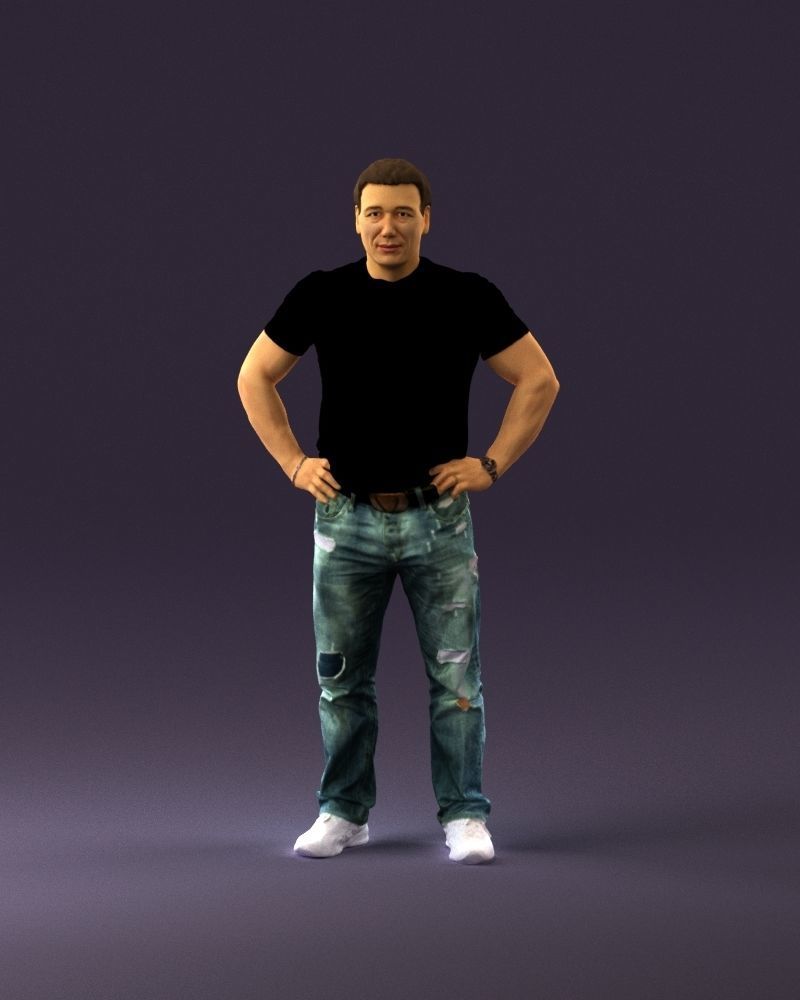 Strong man in black shirt jeans 0957 3D Print Ready 3D print model_12