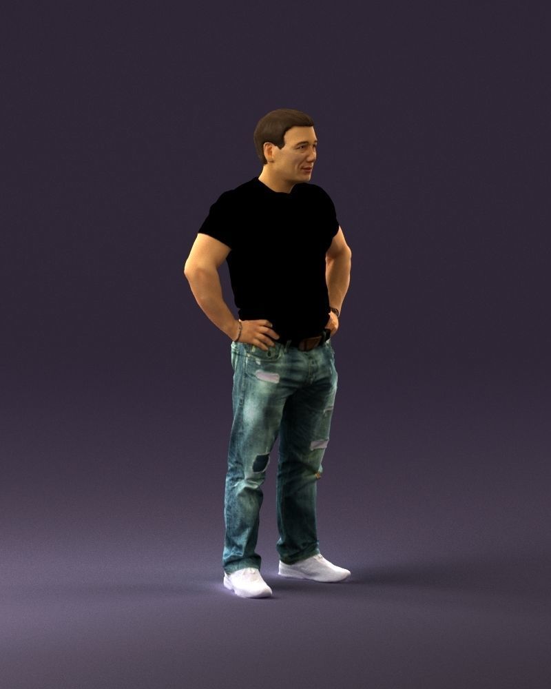 Strong man in black shirt jeans 0957 3D Print Ready 3D print model_15