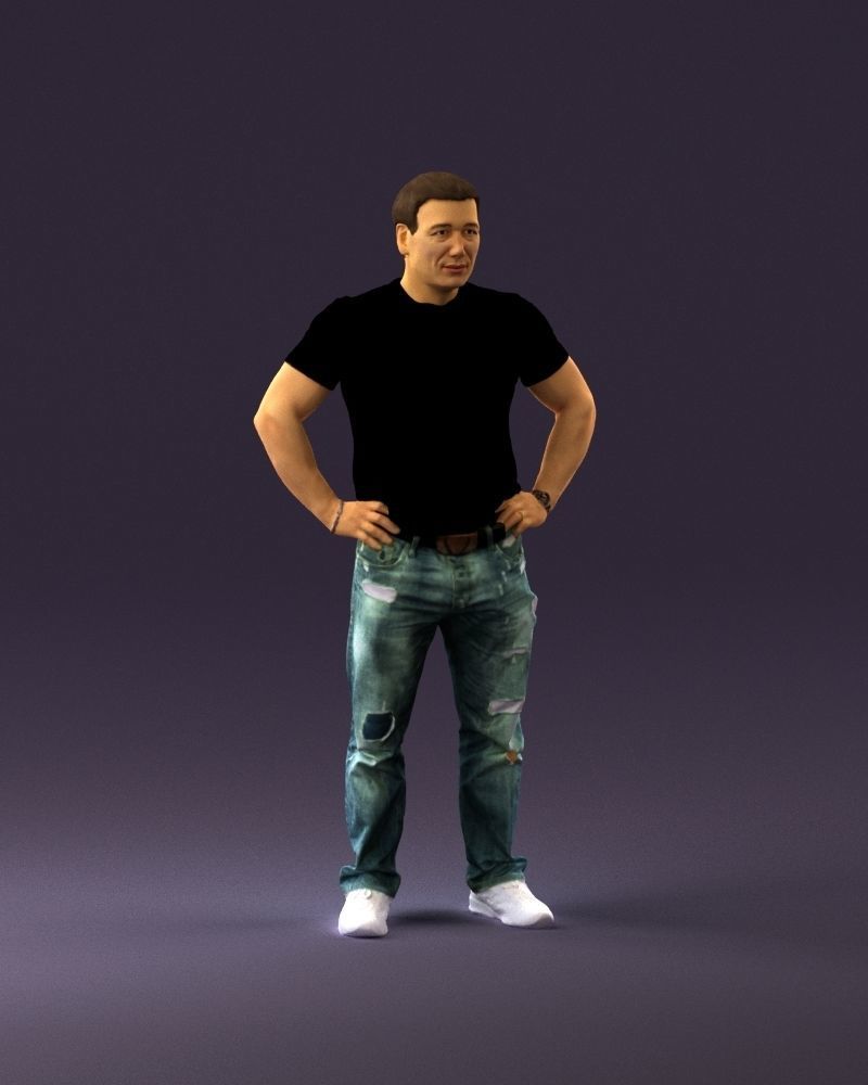Strong man in black shirt jeans 0957 3D Print Ready 3D print model_14