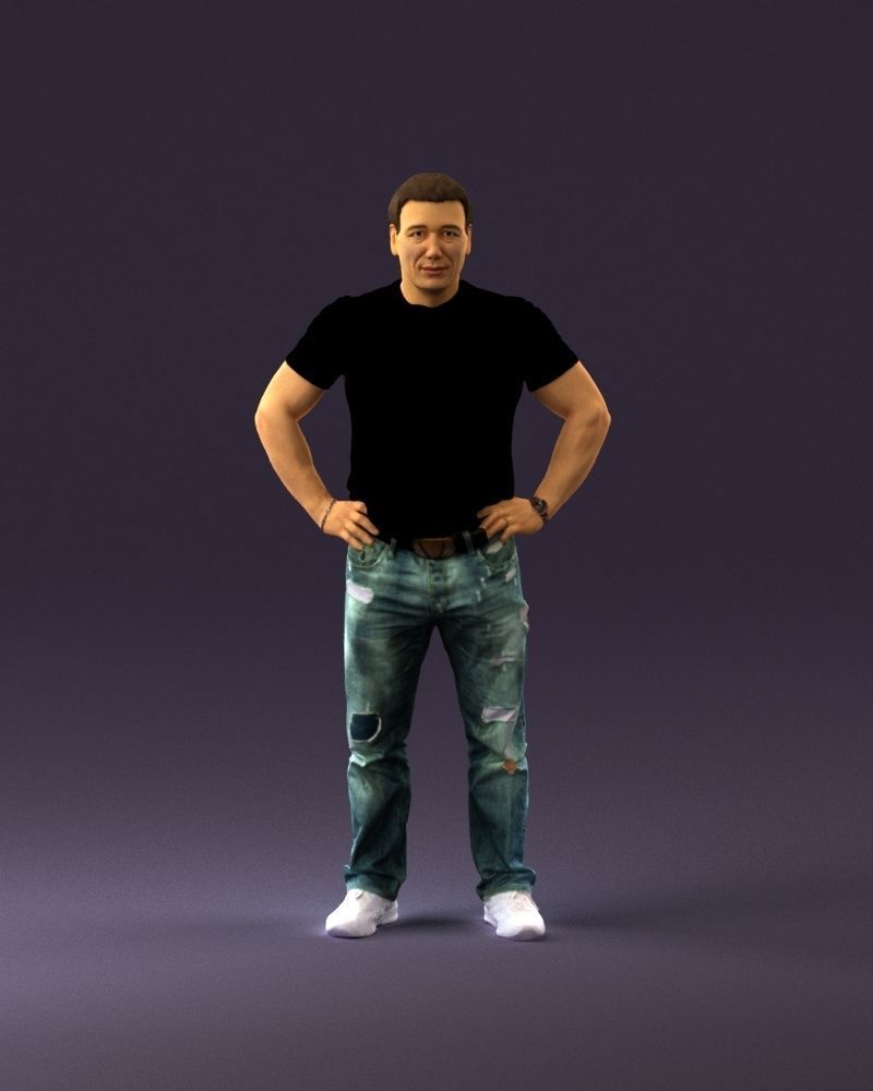 Strong man in black shirt jeans 0957 3D Print Ready 3D print model_13