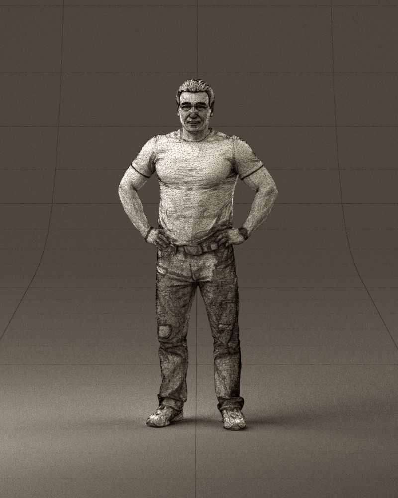 Strong man in black shirt jeans 0957 3D Print Ready 3D print model_24