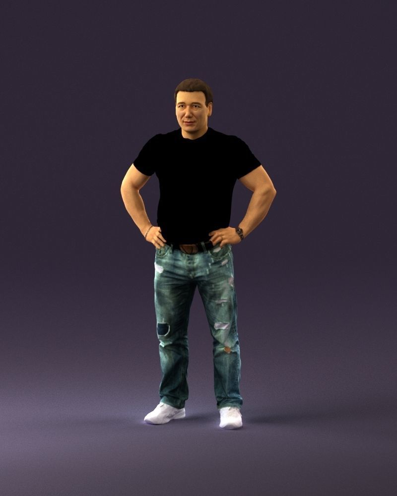 Strong man in black shirt jeans 0957 3D Print Ready 3D print model_23