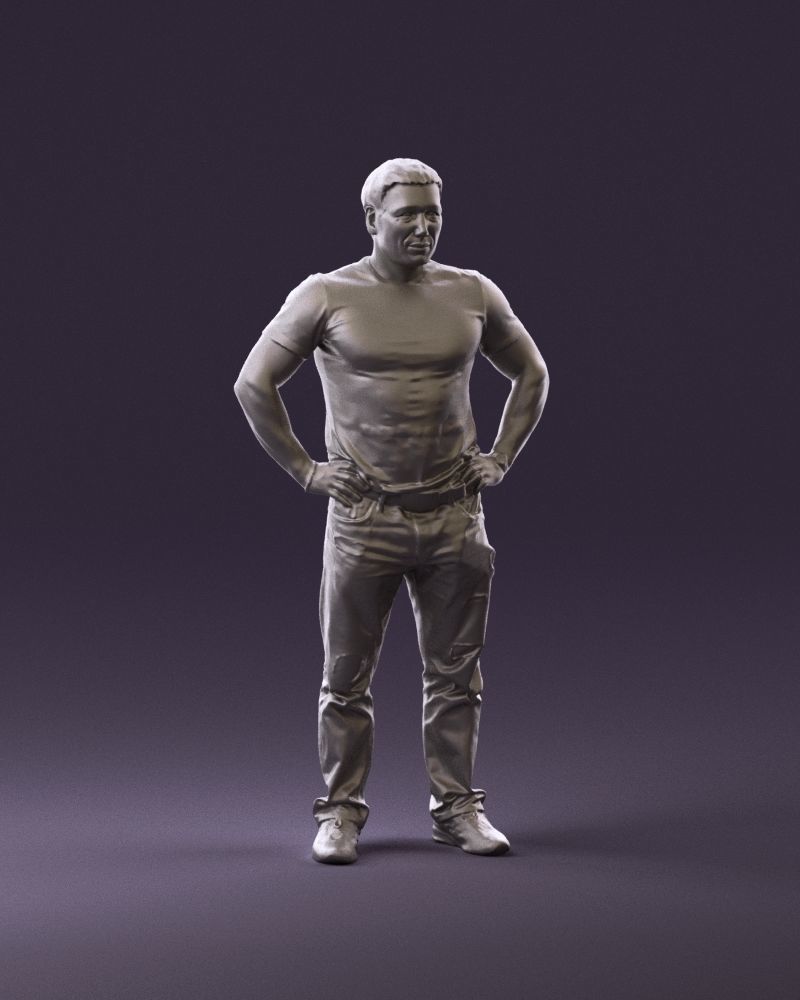 Strong man in black shirt jeans 0957 3D Print Ready 3D print model_2