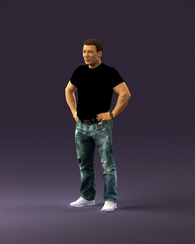 Strong man in black shirt jeans 0957 3D Print Ready 3D print model_22