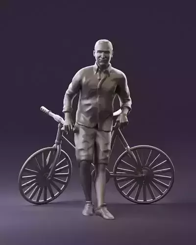 001097 Man with Bicycle 3D Print Miniature