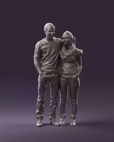 Man in red top hug woman with scarf 0867 3D Print Ready