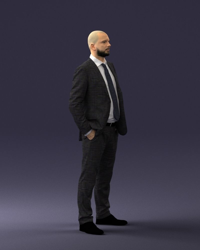 000284 Bald Man in Suit Realistic Business Character 0809 3D model_10