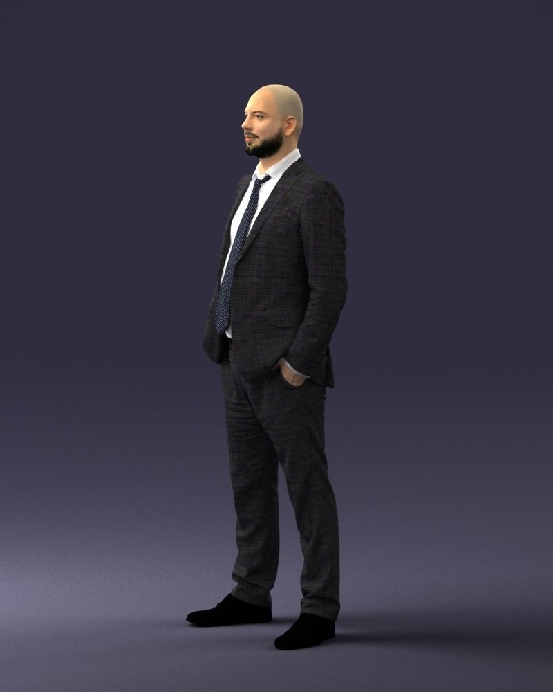 000284 Bald Man in Suit Realistic Business Character 0809 3D model_28