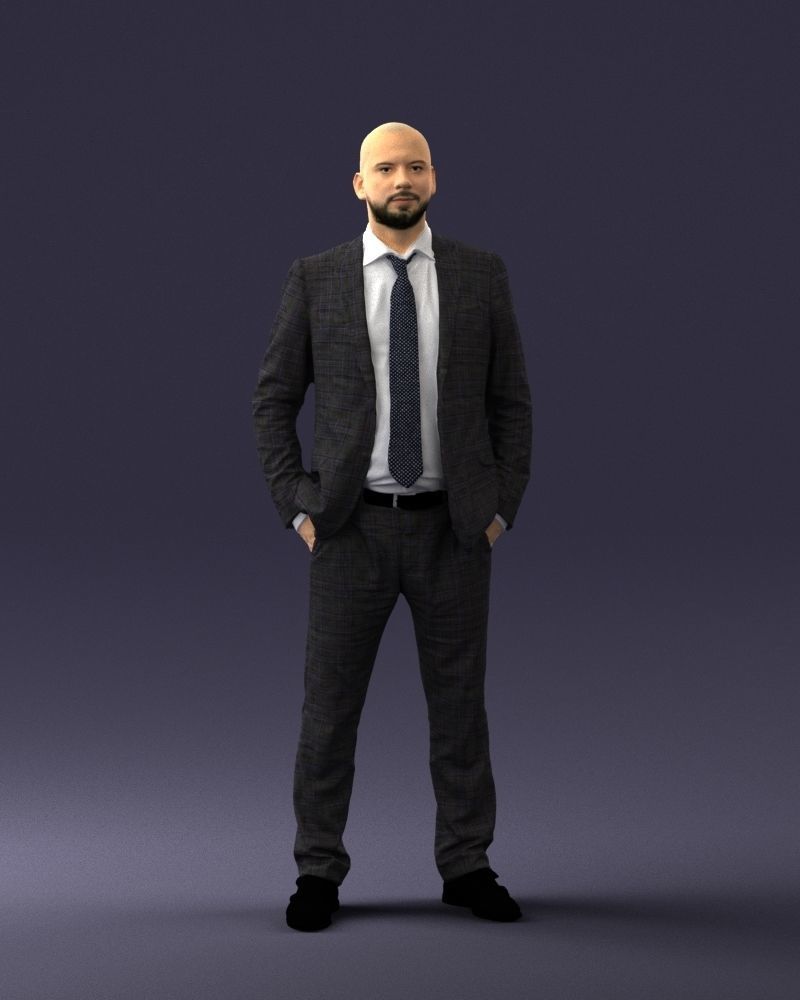 000284 Bald Man in Suit Realistic Business Character 0809 3D model_4