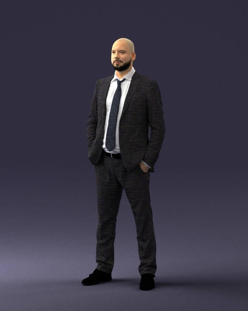 000284 Bald Man in Suit Realistic Business Character 0809 3D model_31