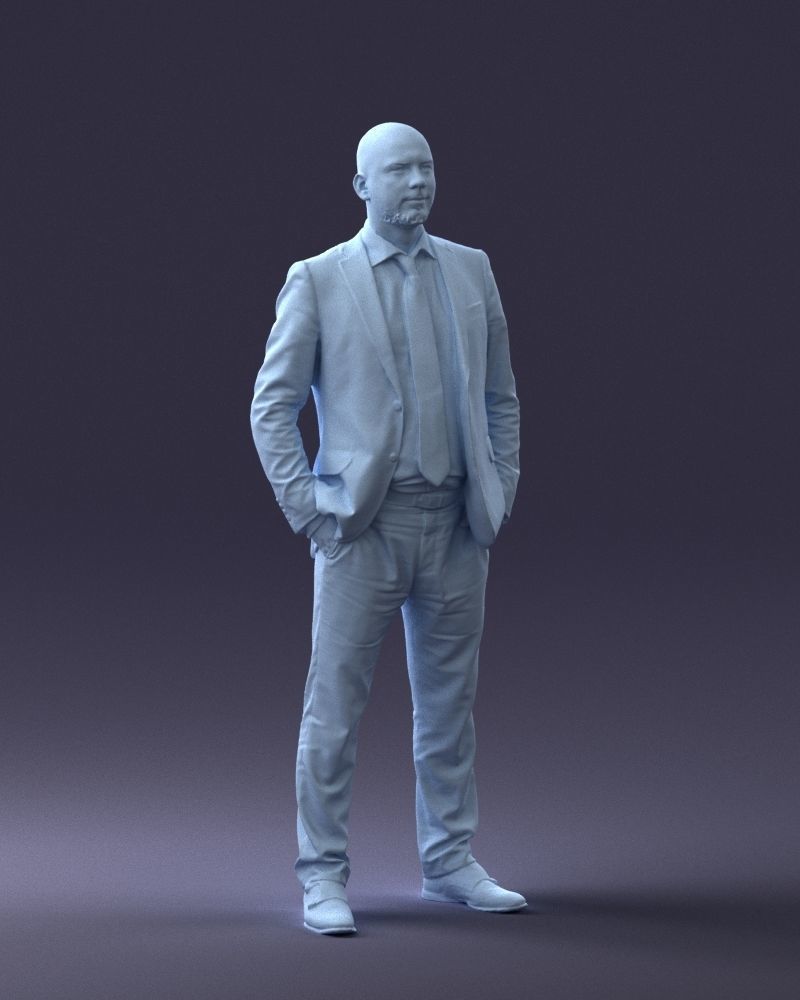 000284 Bald Man in Suit Realistic Business Character 0809 3D model_8