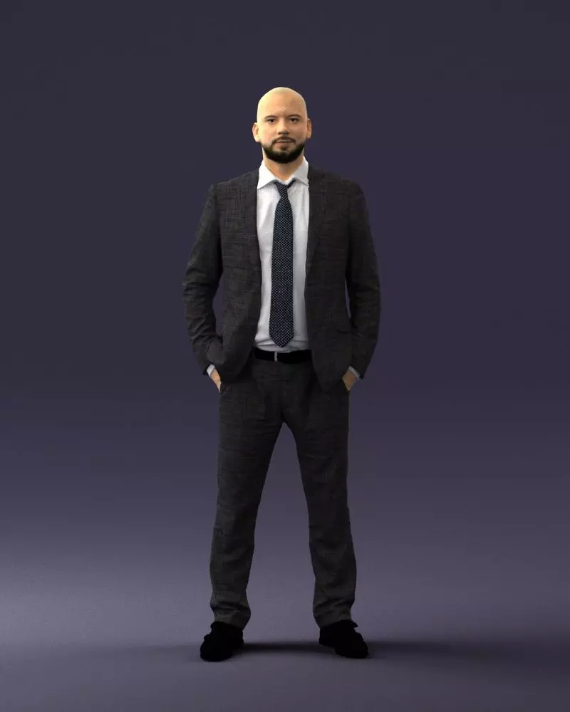 000284 Bald Man in Suit Realistic Business Character 0809 3D model_0