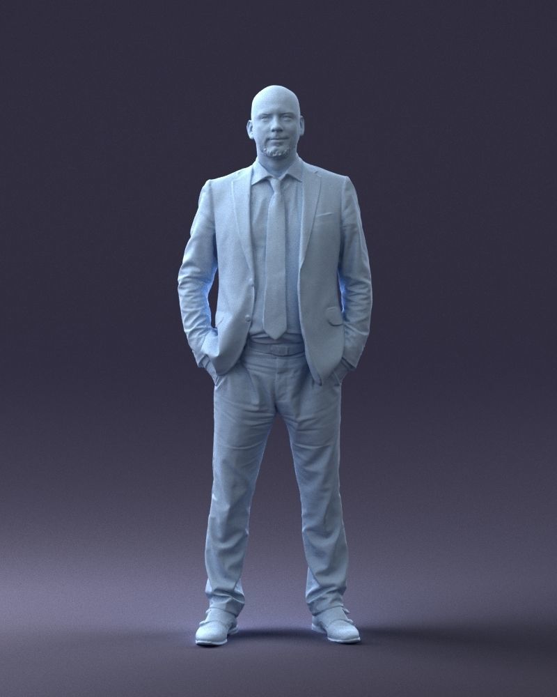 000284 Bald Man in Suit Realistic Business Character 0809 3D model_2