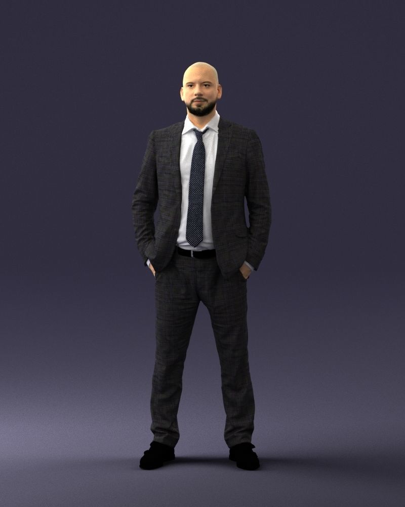 000284 Bald Man in Suit Realistic Business Character 0809 3D model_34