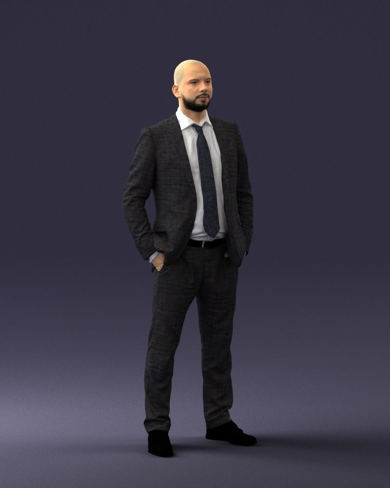 000284 Bald Man in Suit Realistic Business Character 0809 3D model_7