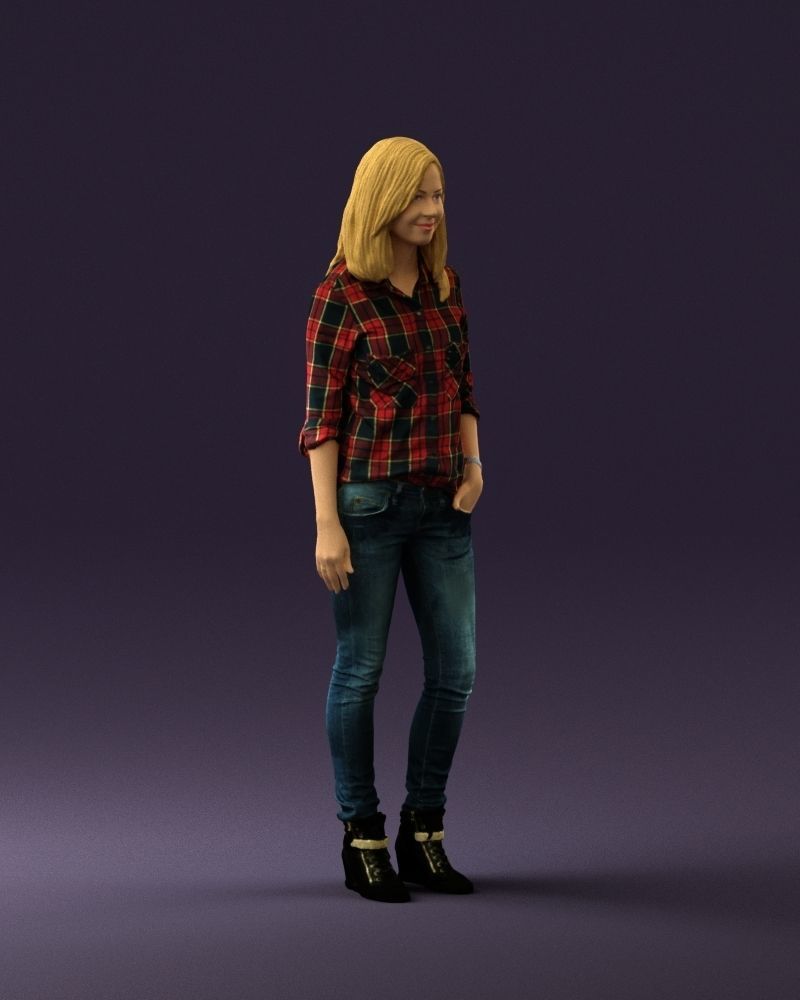 Woman red blue tshirt 0687 3D Print Ready 3D print model_6