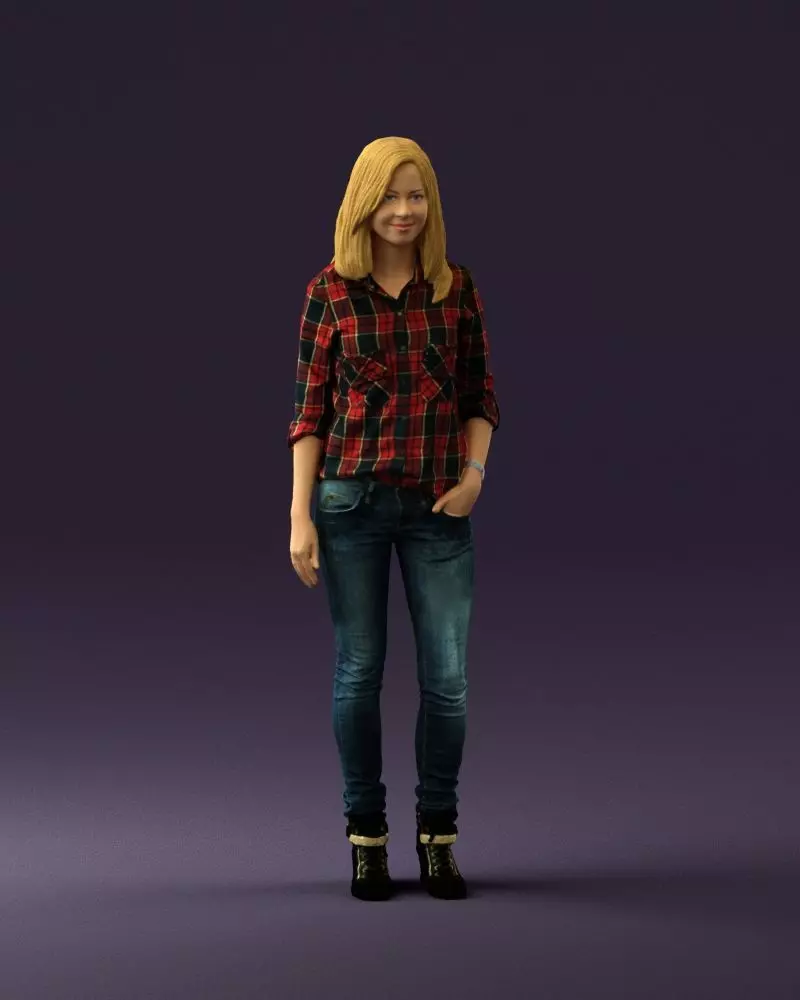 Woman red blue tshirt 0687 3D Print Ready 3D print model_0