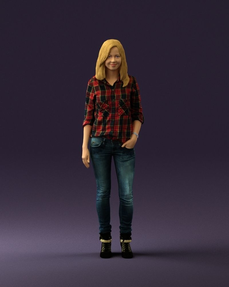 Woman red blue tshirt 0687 3D Print Ready 3D print model_33