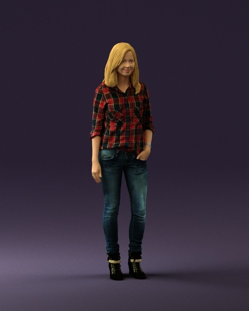 Woman red blue tshirt 0687 3D Print Ready 3D print model_3