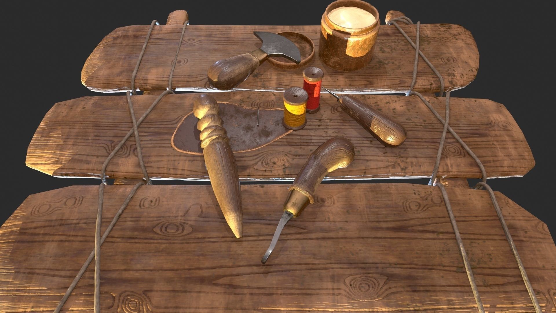 Old leather working tools for gamedev Low-poly 3D model_10