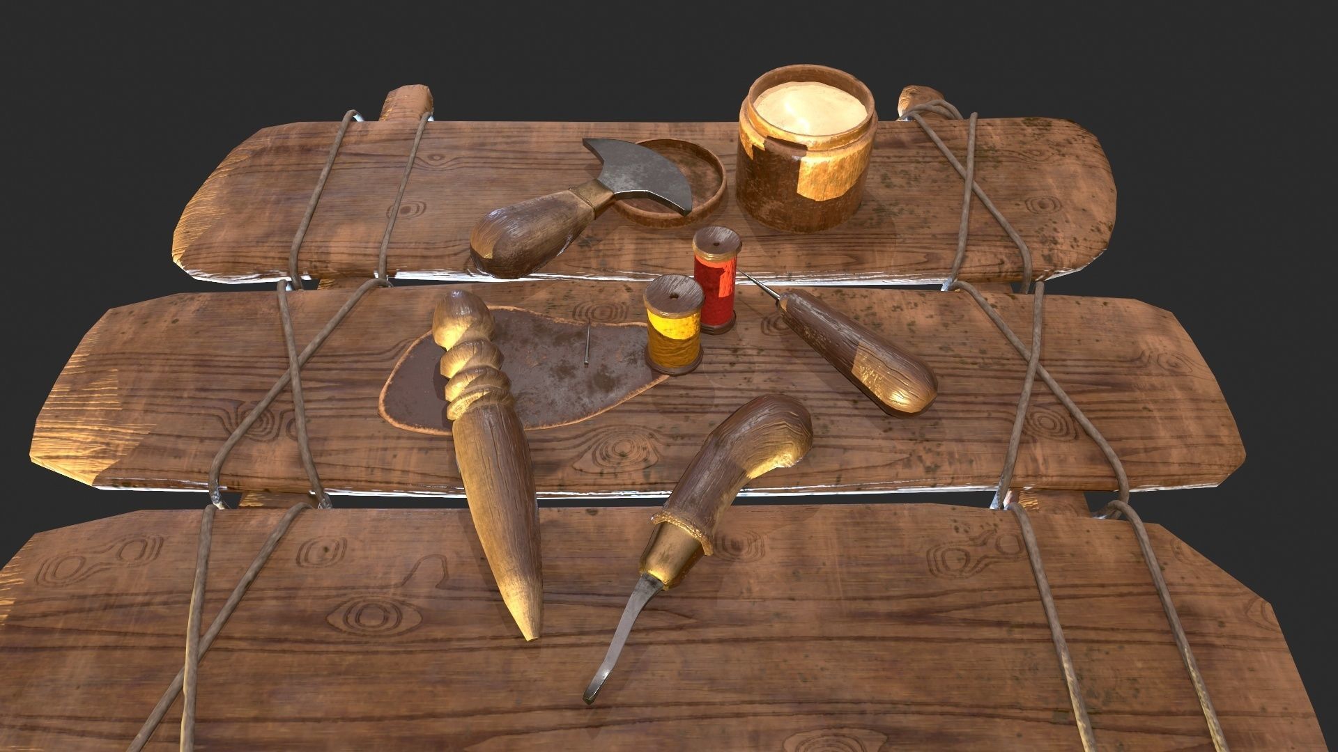 Old leather working tools for gamedev Low-poly 3D model_5