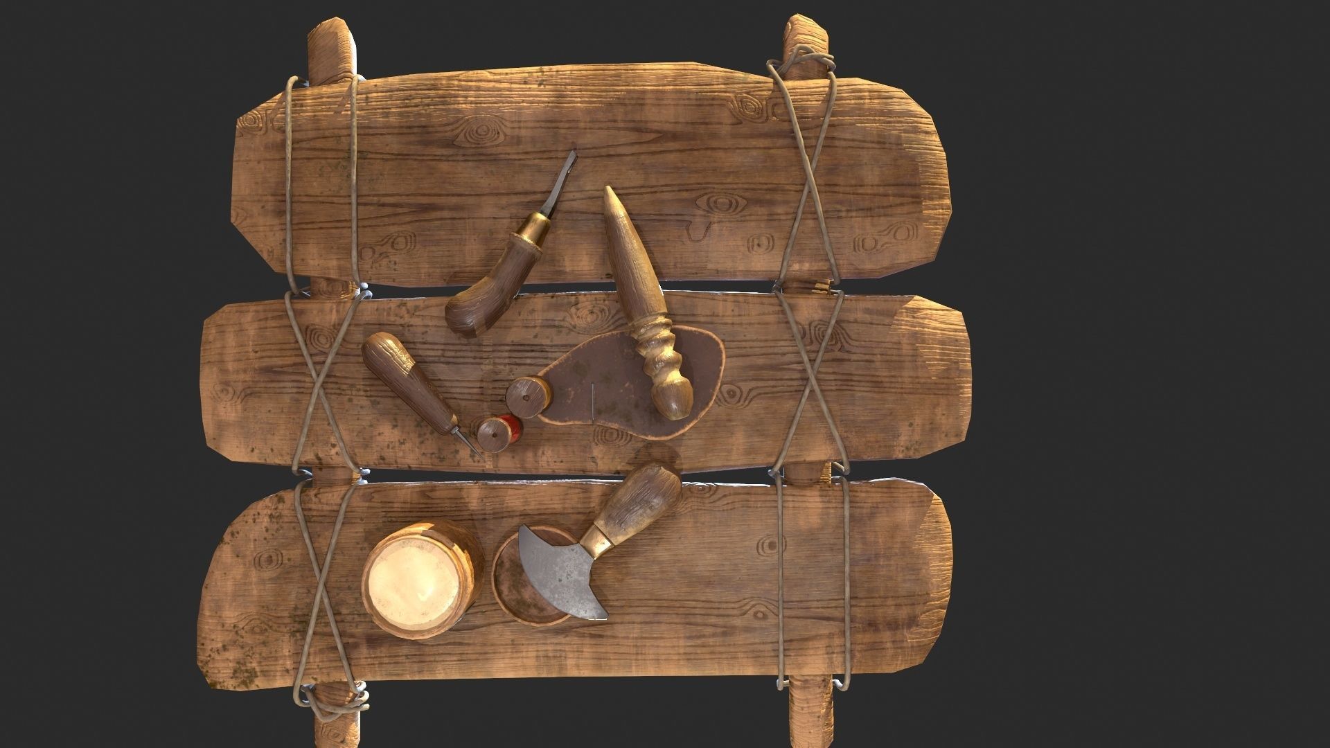 Old leather working tools for gamedev Low-poly 3D model_9