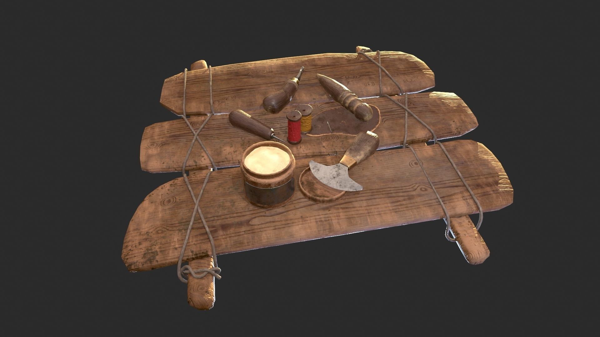 Old leather working tools for gamedev Low-poly 3D model_11