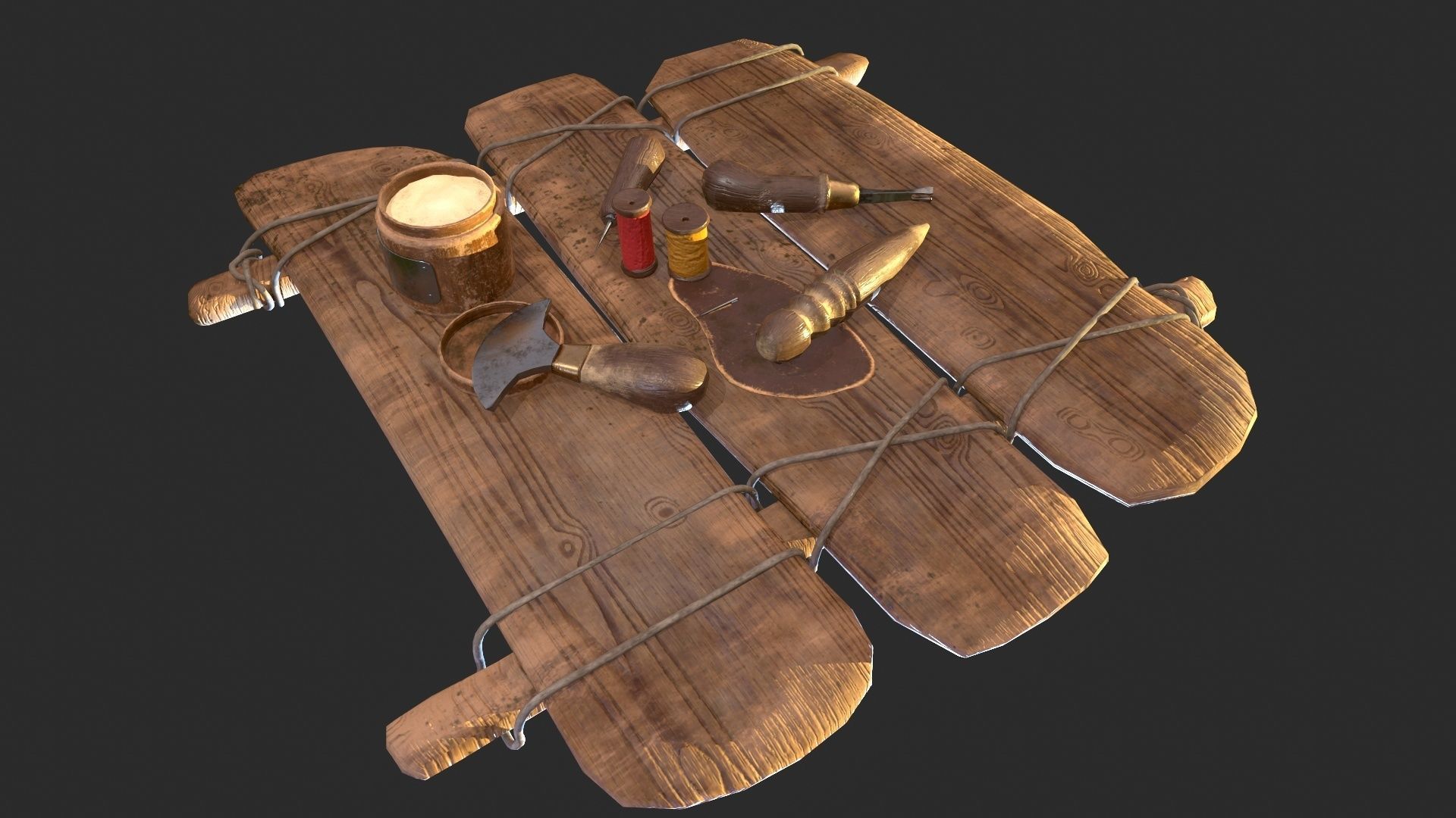 Old leather working tools for gamedev Low-poly 3D model_12