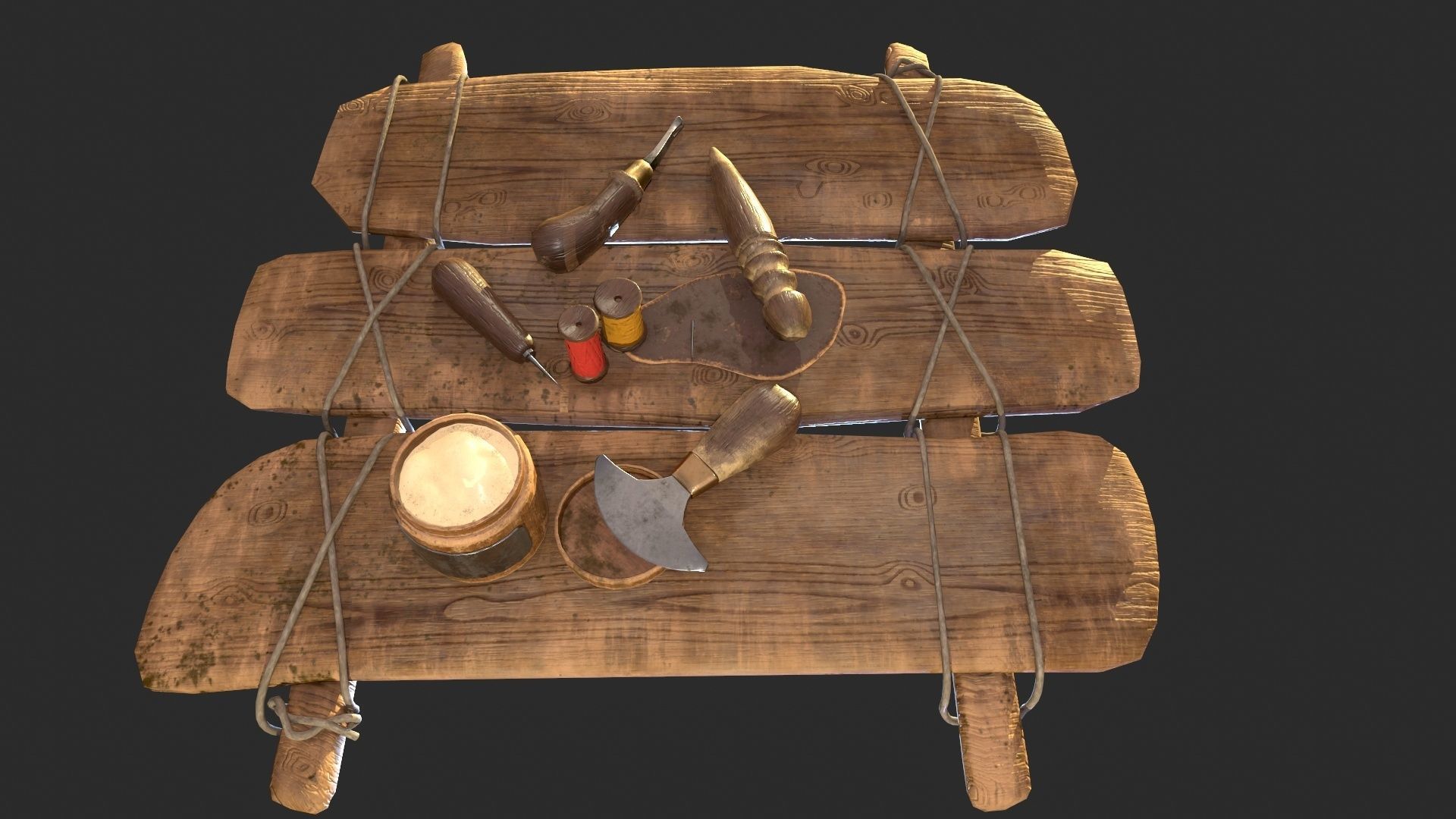 Old leather working tools for gamedev Low-poly 3D model_4