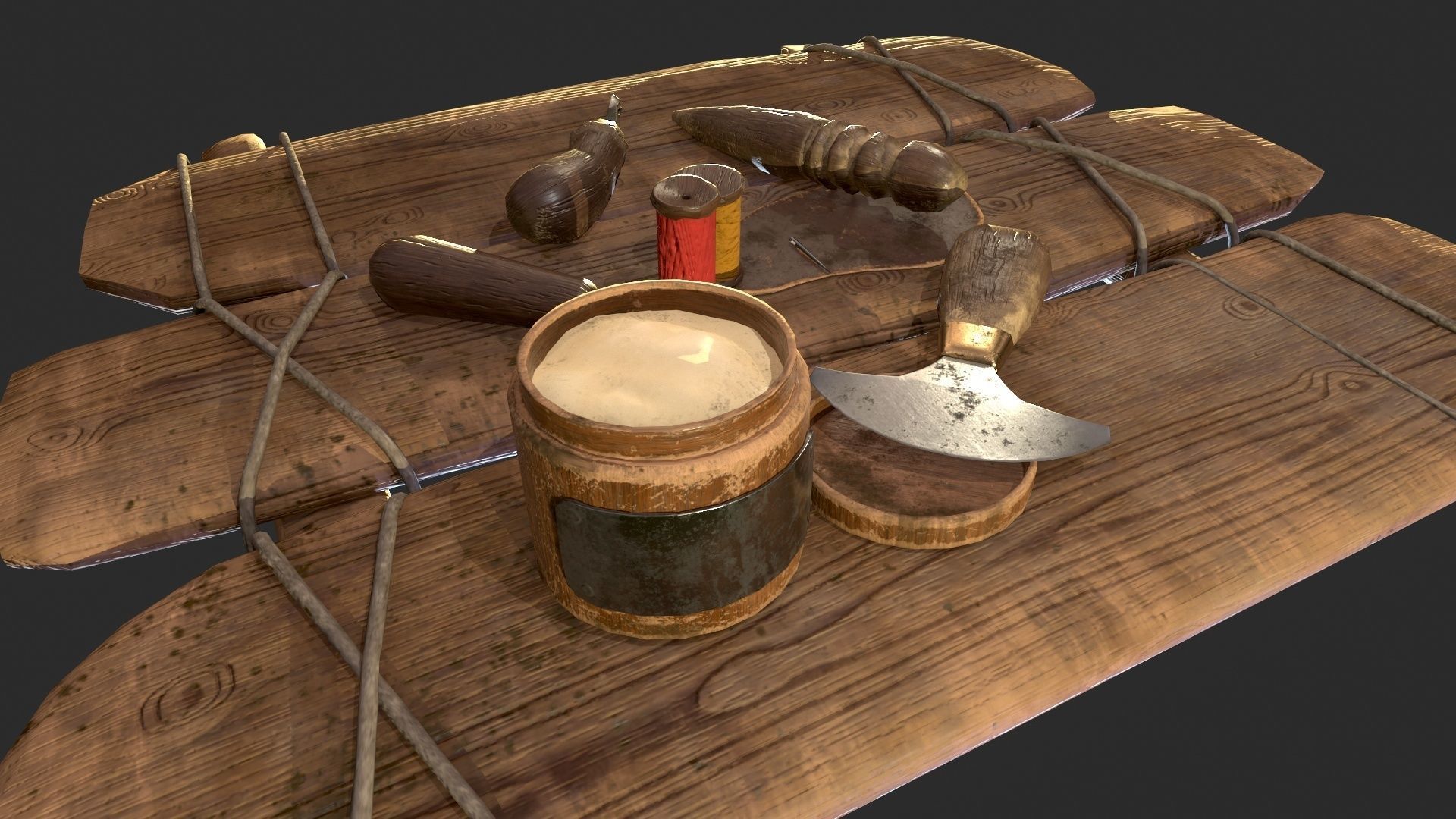 Old leather working tools for gamedev Low-poly 3D model_2