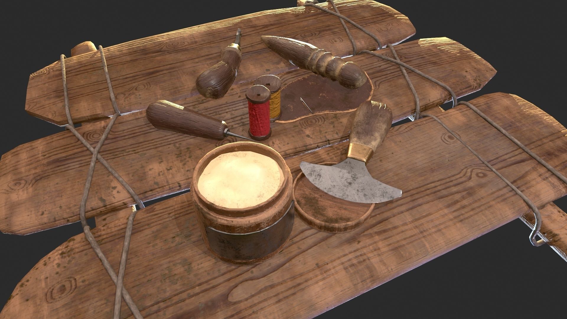 Old leather working tools for gamedev Low-poly 3D model_13