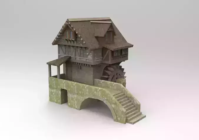 medieval house with a water mill