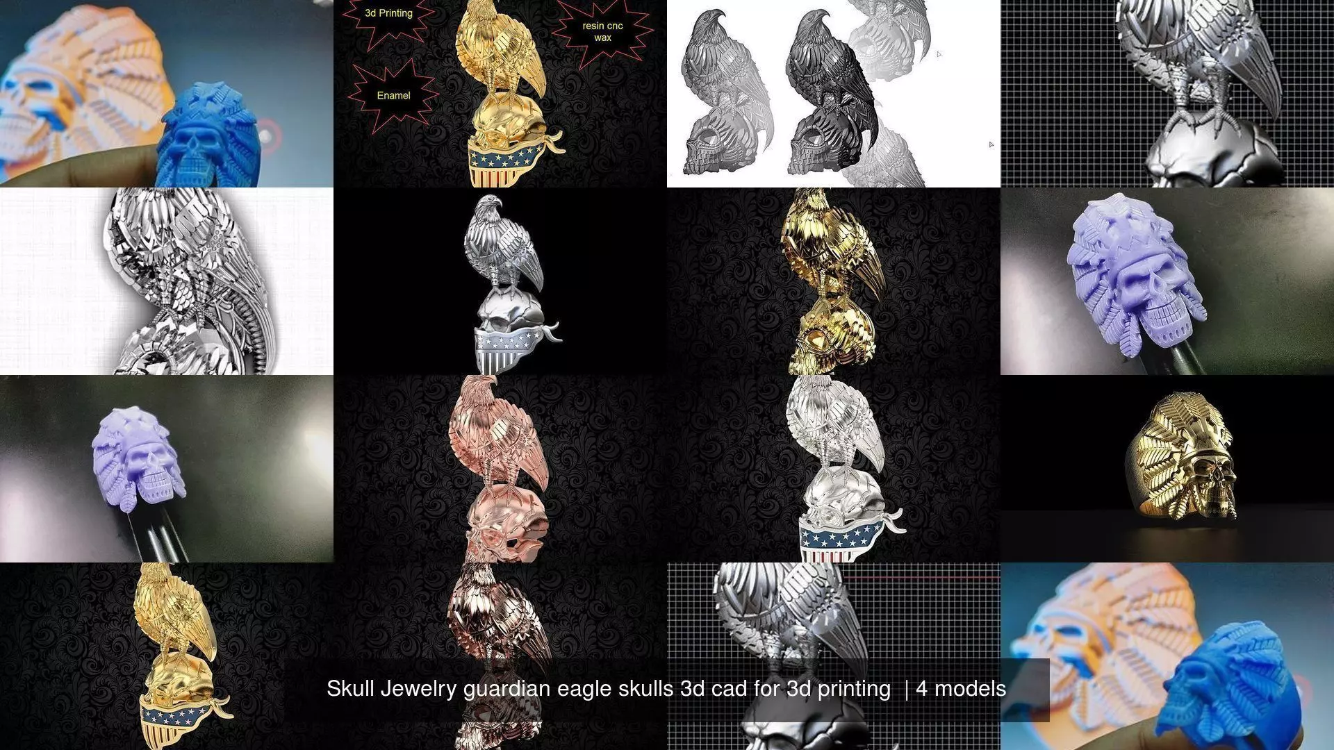 Skull Jewelry guardian eagle skulls 3d cad for 3d printing  3D Model Collection_0