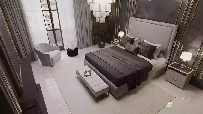 Luxury Bedroom Interior Scene 3D model