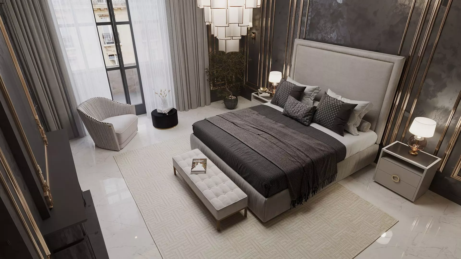 Luxury Bedroom Interior Scene 3D model