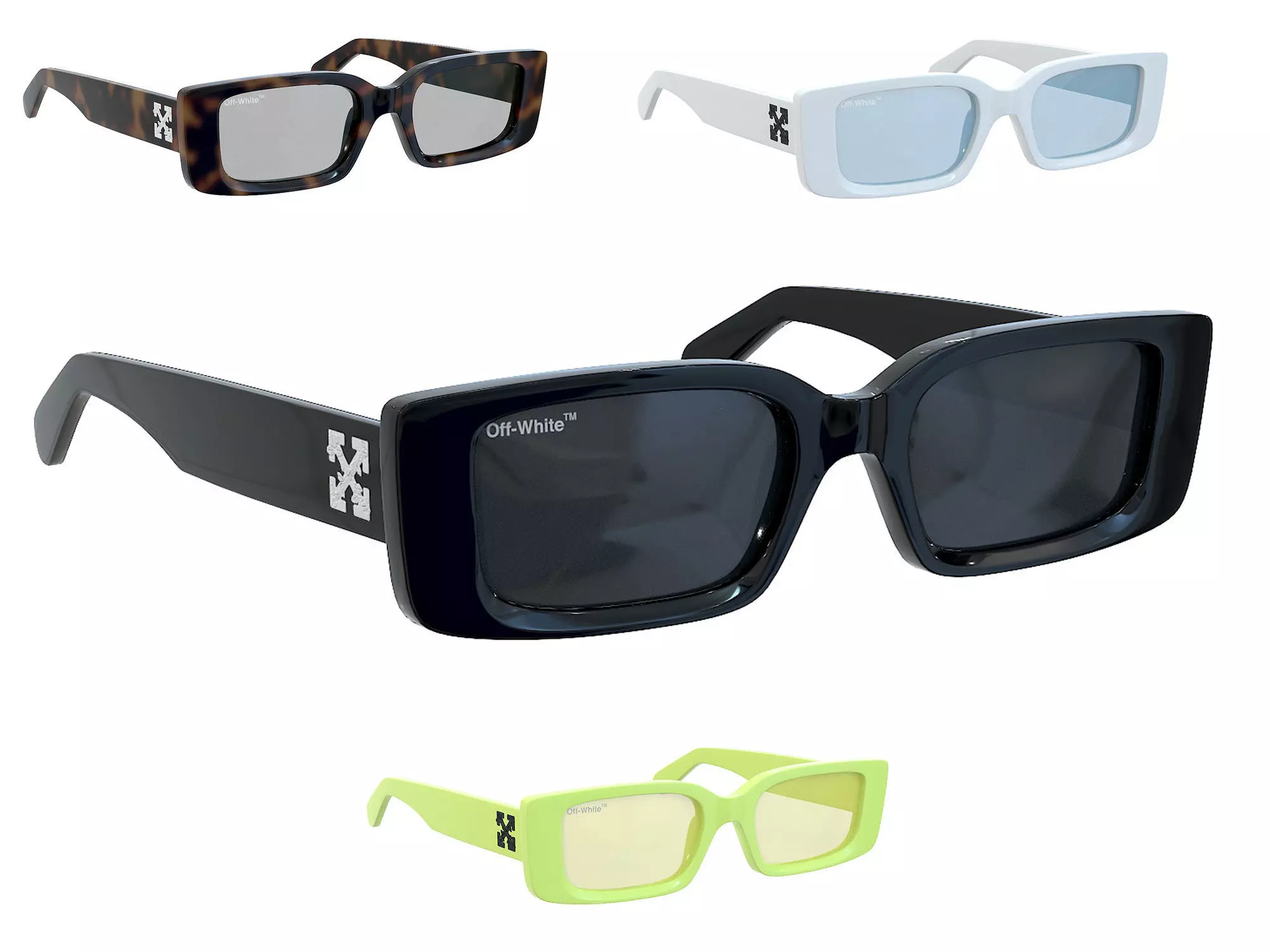 Off-White Arthur rectangle frame sunglasses Low-poly 3D model_0