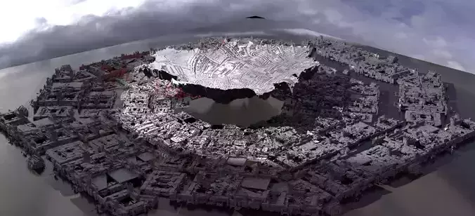 Floating Mountain over city