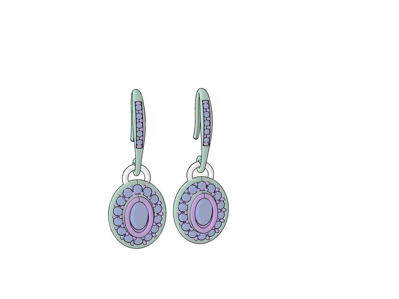 DIAMOND OVAL EARRINGS STL FILES VERIFIED 3D print model_24
