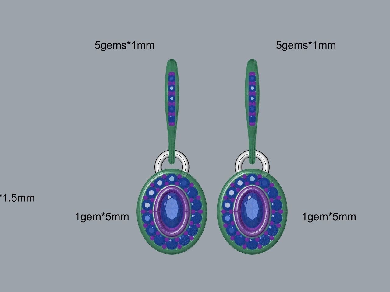 DIAMOND OVAL EARRINGS STL FILES VERIFIED 3D print model_15