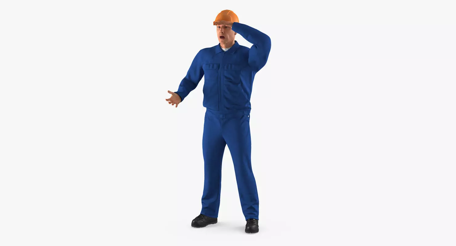 Construction Worker Wearing Blue Overalls Rigged 3D model_0
