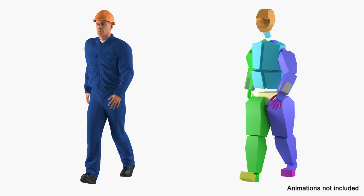 Construction Worker Wearing Blue Overalls Rigged 3D model_21