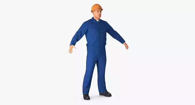 Construction Worker Wearing Blue Overalls 3D model