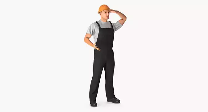 Worker Black Uniform Rigged 3D model