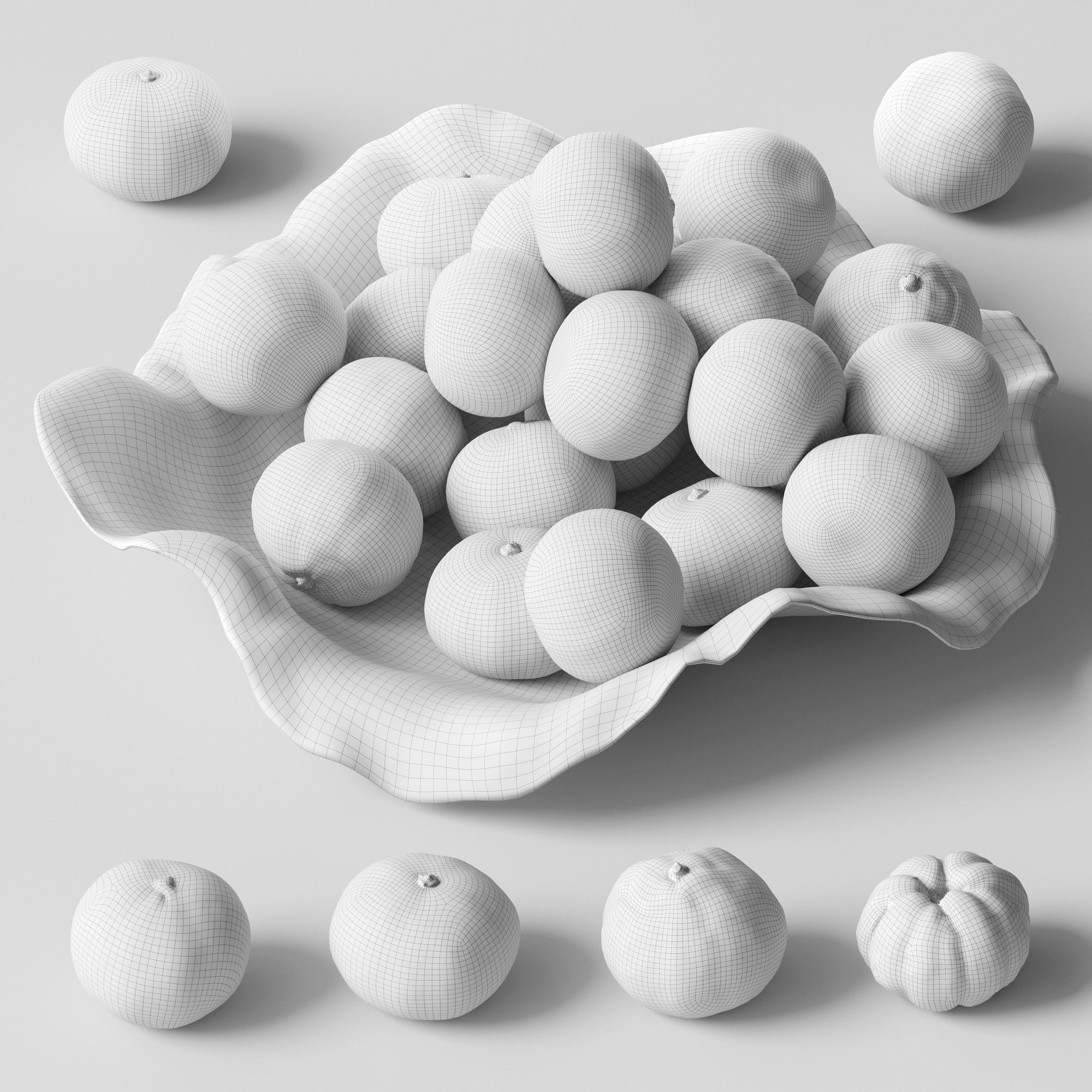Tangerines in a clay bowl Low-poly 3D model_2